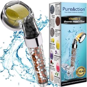 PureAction Vitamin C Shower Head Filter with Hose & Replacement Filters Hard Water Softener Chlorine & Fluoride Filter Water Purifying Filtered Shower