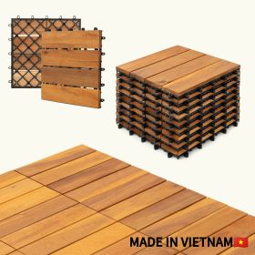 10pcs Acacia Wood Interlocking Flooring Tiles Waterproof Flooring for Outdoor & Indoor Patio, Balcony, Garden, Poolside, 11.8 Ã— 11.8 in