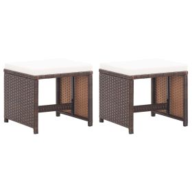 Patio Stools 2 pcs with Cushions Poly Rattan Brown